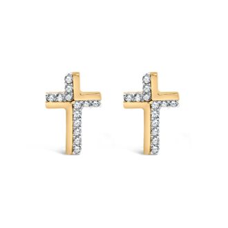 House of Brilliance 14K Yellow Gold Plated.925 Sterling Silver 1/10 Cttw Diamond Cross Stud Earring
