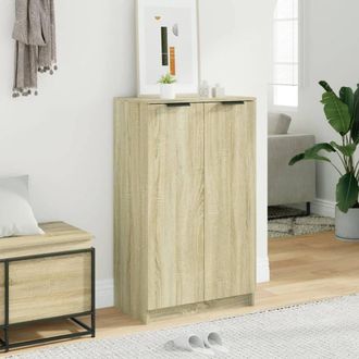 Berkfield Home Shoe Cabinet Sonoma Oak 59x35x100 cm Engineered Wood in Light Tan | Size: 59 x 35 x 100 cm