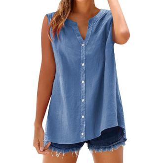 Generic Lazzboy Womens Sleeveless Blouses Loose Fitting V Neck Tank Tops Summer Shirts Linen Blend Top - Breathable Camisole For Summer, Casual Vest Beach Hol
