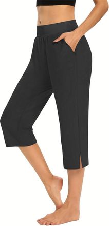 Generic Three Quarter Length Trousers Women Lounge Yoga Capri Pants Ladies Cropped Trousers Solid Color High Waist 3/4 Trouser Summer Loose Athletic Joggers P