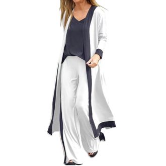 Generic WomenS 3 Pieces Womens Lounge Wear Sets Wide Leg Elegant-Sheer Cardigans For Women Long Suitable Womens Tracksuit Set Straight Leg Womens Nightwear Pl