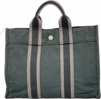 Herm&egrave;s Black Canvas Tote Bag (Pre-Owned)