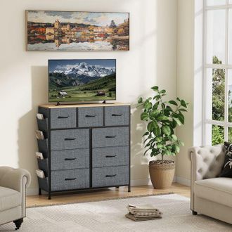 OEM Armario De Almacenamiento 9 Cajones En Tela Gris - 98.8x30x100 Cm - Estructura De Metal Y Madera - Estilo Moderno Y Minimalista