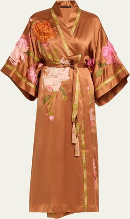 Natori Couture Brushstroke Embroidered Silk Robe