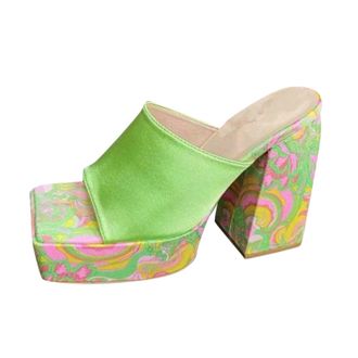 Generic Fashion Spring Summer Women Sandals with Thick Platform Chunky Heel and Cow Print Floral Design for Style (Green, 5)