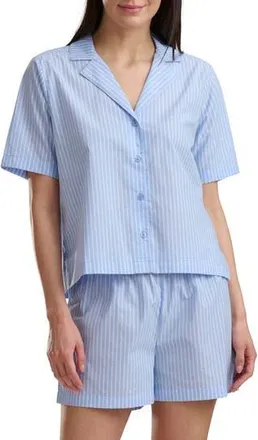 Splendid Plaid Short Sleeve Notch Top and Boxer Pajamas in Stripe Hydrangea at Nordstrom Rack, Size X-Small