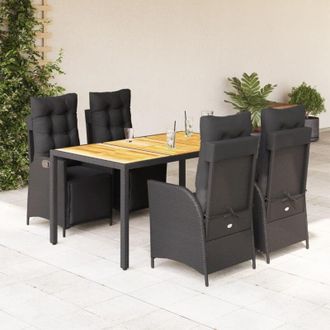 vidaXL Set De Muebles Jard&iacute;n 5 Pzas Con Cojines Rat&aacute;n Sint&eacute;tico Negro Vidaxl