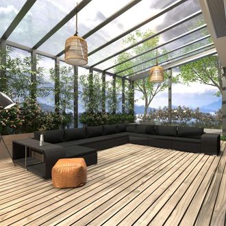vidaXL Muebles De Jard&iacute;n De 11 Piezas Con Cojines Rat&aacute;n Sint&eacute;tico Negro Vidaxl