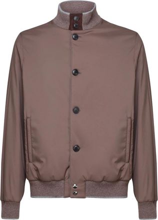 Fedeli Technische Bomberjack van Stof met Contrasterende Knopen - Heren - Bomber jackets - Bruin - 3XL - Jassen