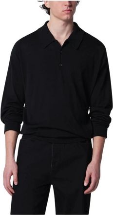 John Smedley Finchley Long Sleeve Polo - Heren - Ronde hals truien - Zwart - XL - Katoen - Truien & Vesten