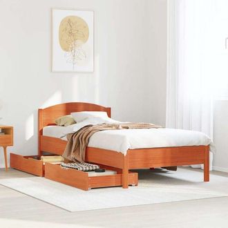 vidaXL Cama Sin Colch&oacute;n Madera Maciza De Pino Marr&oacute;n Cera 100x200 Cm Vidaxl