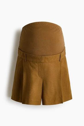H&M Mama Linen-blend Shorts in Dark Golden Olive at Nordstrom, Size Xx-Large