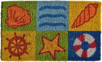Imports Decor Ocean Theme Coir Doormat, Handwoven Coconut Fiber Door Mat with Seashell Starfish & Nautical Design for Indoor Outdoor Use
