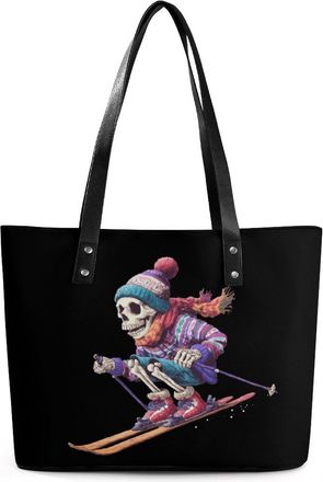Generic Skiing Skull Winter Sports Tote Bags for Women Cute Shoulder Purses Handbags