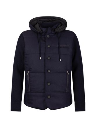 Gran Sasso Navy Blue Padded Drawstring Hooded Jacket
