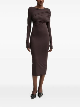 Aniye By Mavis draped long-sleeved midi dress - Brown