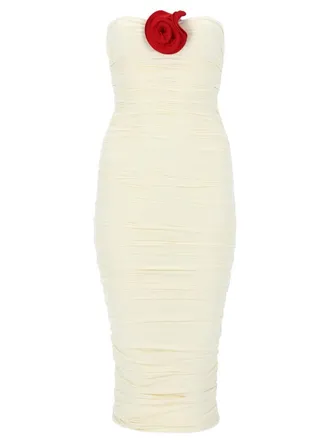 La Reveche Mireya Strapless Ruched Floral Midi Dress