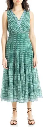 Max Studio V-Neck Sleeveless Mesh Midi Dress in Green/Blue at Nordstrom Rack, Size X-Large