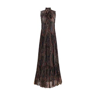 Saint Laurent Vestido Paisley de Chif&oacute;n de Seda con Lazo - Dresses - Mujer - Multicolor - S