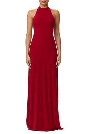 Naked Wardrobe Bow Halter Maxi Dress in Ruby Red at Nordstrom, Size X-Large