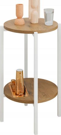 OEM Mesita Auxiliar Redonda Tipo Loft Con Estante, 35x35x62 Cm, Metal Blanco