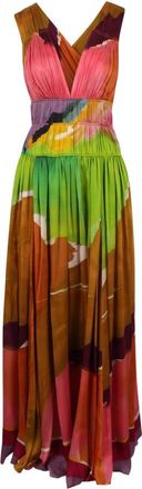 Ulla Johnson Lange satijnen jurk met gekruiste rug - Dames - Maxi kleedjes - Veelkleurig - M - Satijn - Kleedjes