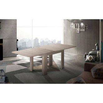 Dmora Mesa de comedor con apertura para libros, Made in Italy, Consola auxiliar de cocina, Mesa extensible, 90x90h75 cm, color Olmo perla, con embalaje