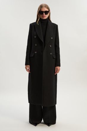 Karen Millen Petite Double Breasted Midi Coat in Black at Nordstrom, Size 10P