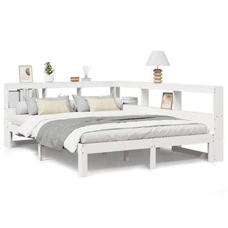 Berkfield Home Bookcase Bed Frame White 150x200 cm King Size Solid Wood Pine