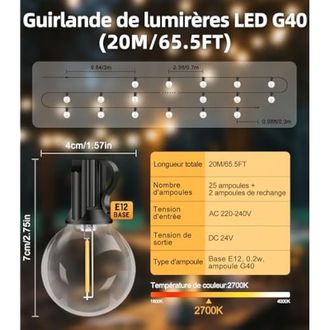 OEM Guirnalda De Luces Led De 15 M De Largo Para Exteriores Con Bombillas G40, Resistente Al Agua (ip44), Ideal Para Jardines, Patios Y Decoraci&oacute;n Exterio