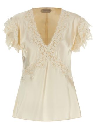 Alberta Ferretti Beige Satin and lace top
