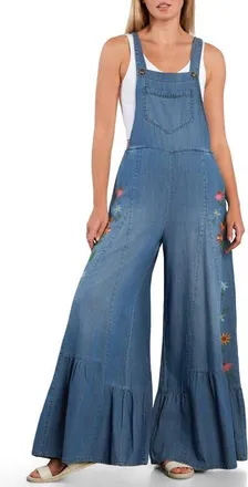 BILLY T Embroidered Butterfly Overalls in Vintage Denim at Nordstrom, Size X-Small