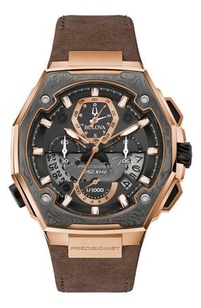 Bulova Series X Special Edition Leather Strap Watch, 45mm in Black/Brown at Nordstrom