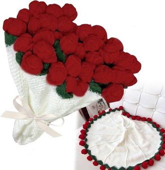 OEM Manta De Rosas Hecha A Mano - Manta Floral Colorida - 1 Pieza - Roja - Mezcla De Algod&oacute;n Y Acr&iacute;lico - 60 X 60 Cm