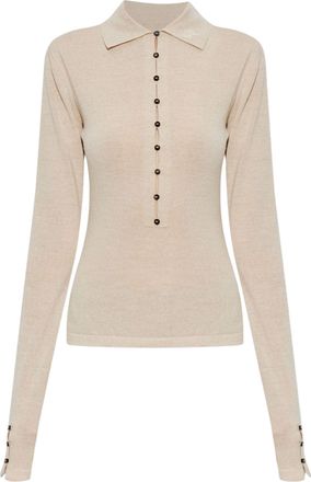 Jacquemus Merino Long-Sleeve Polo Shirt With Unique Button Detail