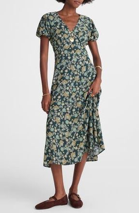 Madewell Floral Seamed Puff Sleeve Midi Dress in Mineral Blue at Nordstrom Rack, Size 6