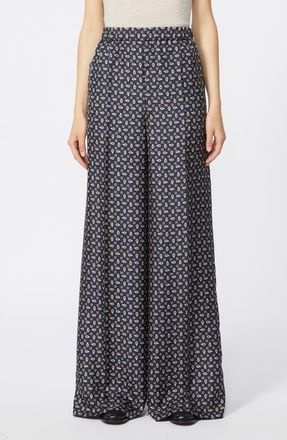 Max Mara Paisley Monogram Silk Wide Leg Pants in Ultramarine at Nordstrom, Size 16