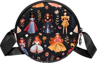 Generic Circle Crossbody Bag for Women, Princess Small Sling Bag Daypack with Zipper Adjustable Shoulder Straps Casual Ladies Girls Round Purse