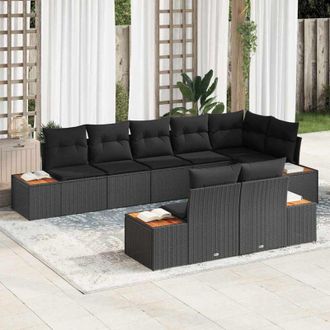vidaXL Conjunto De Sof&aacute; De Jard&iacute;n Con Coj&iacute;n 8 Pcs Negro Polirat&aacute;n Vidaxl
