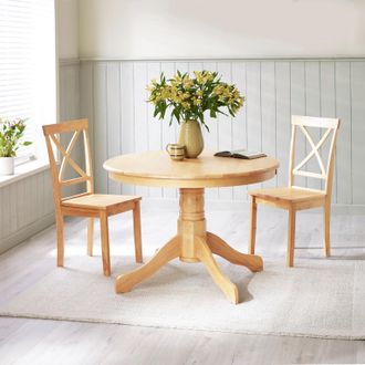 Furniturebox Bude Round Wooden Dining Table & 2 Millford Chairs in Light Oak