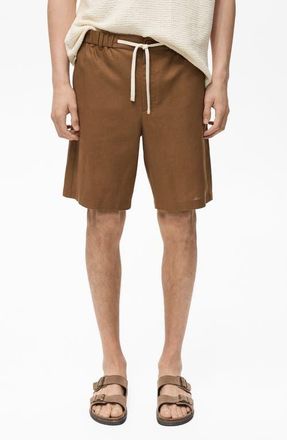 Mango Cotton & Linen Bermuda Shorts in Tobacco Brown at Nordstrom, Size 32
