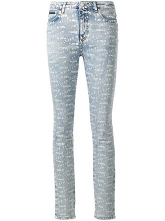 Philipp Plein Skinny jeans met logoprint - Blauw