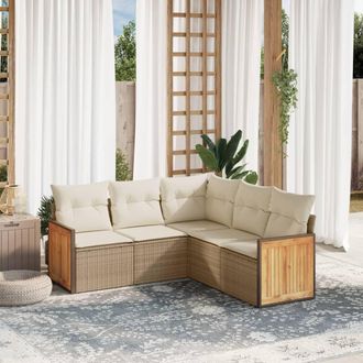 vidaXL Juego De Sof&aacute;s Jard&iacute;n Con Cojines 5 Pzas Rat&aacute;n Sint&eacute;tico Beige Vidaxl