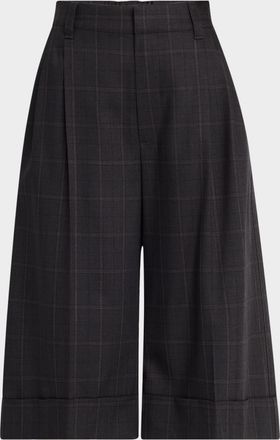Brunello Cucinelli Windowpane Bermuda Pleated Wool Shorts