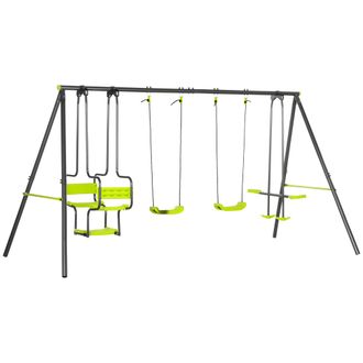 OUTSUNNY Juego De Columpio Infantil Con 2 Columpios Asientos Abatibles Balanc&iacute;n Y Marco De Acero Columpios Para Ni&ntilde;os De 3-8 A&ntilde;os 355x184x186 Cm