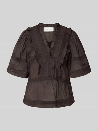 Neo Noir Neo Noir Regular Fit Bluse mit V-Ausschnitt Modell Evienne in Dunkelbraun, Gr&ouml;&szlig;e 34