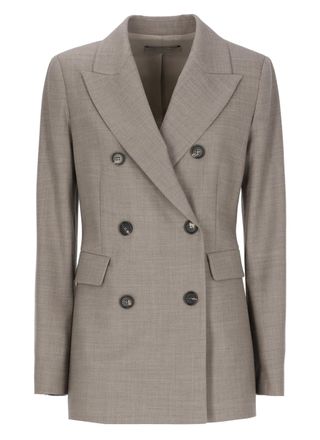 D.exterior Beige Wool Peak-Lapel Double-Breasted Blazer