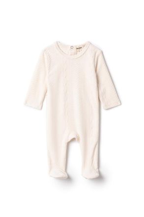 Mocha Girl Cable Textured Velour Romper in Off White at Nordstrom, Size 3M
