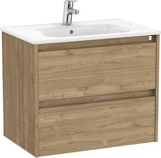 Roca Roca - Pack Unik Mueble De 2 Cajones + Lavabo Tenet Color: Nogal - Medidas: 685x460x565 Mm