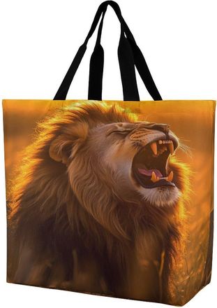 Generic Roaring Lion Tote Bag Reusable Grocery Shopping Bags Large Travel One Shoulder Handbag for Picnic Work